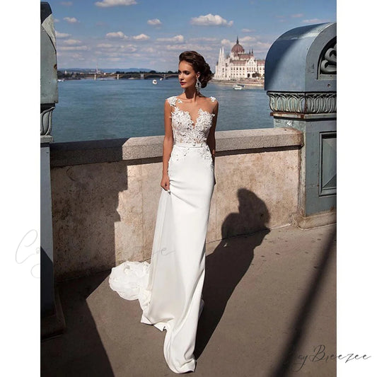 Transparent Tulle Lengthy Train Bridal Dress weddingdress-250223