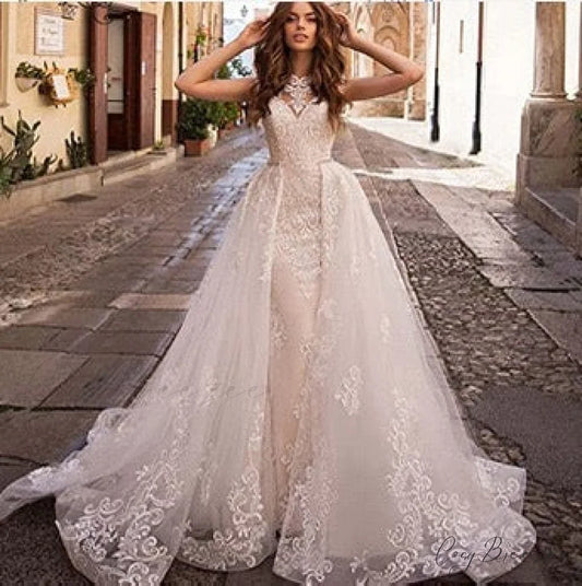 Transparent Tulle Mermaid Bridal Marriage Dress lvory white / 2 weddingdress-250223