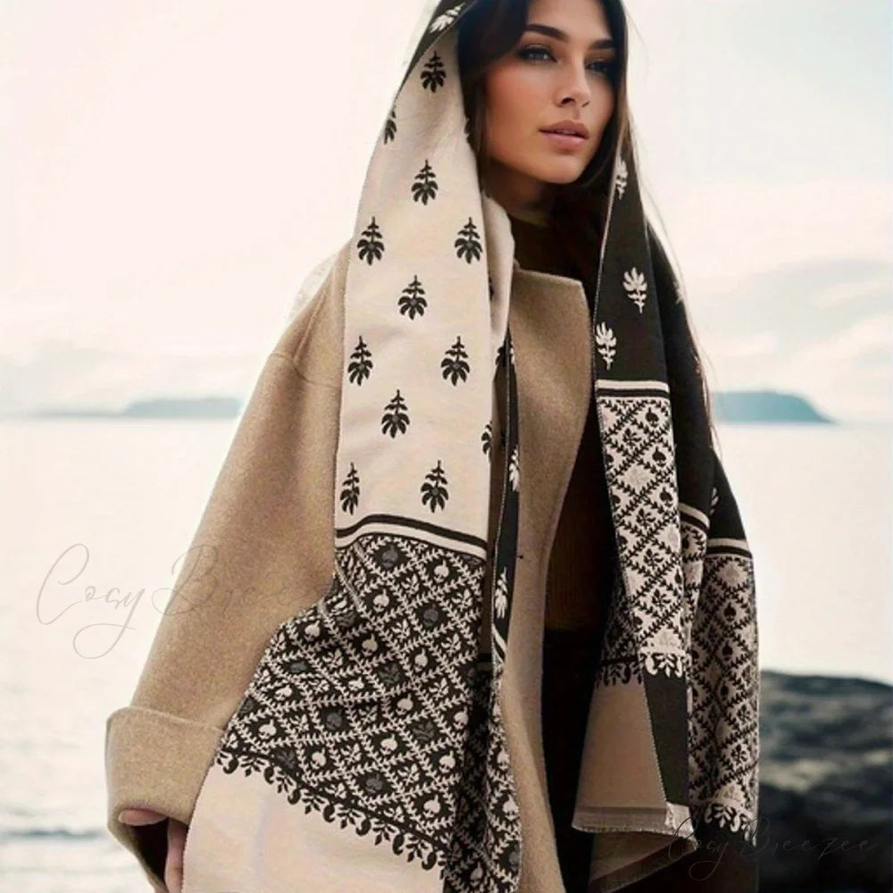 Travel Poncho Warm Cashmere Blanket Scarf black / One Size scarf-241228