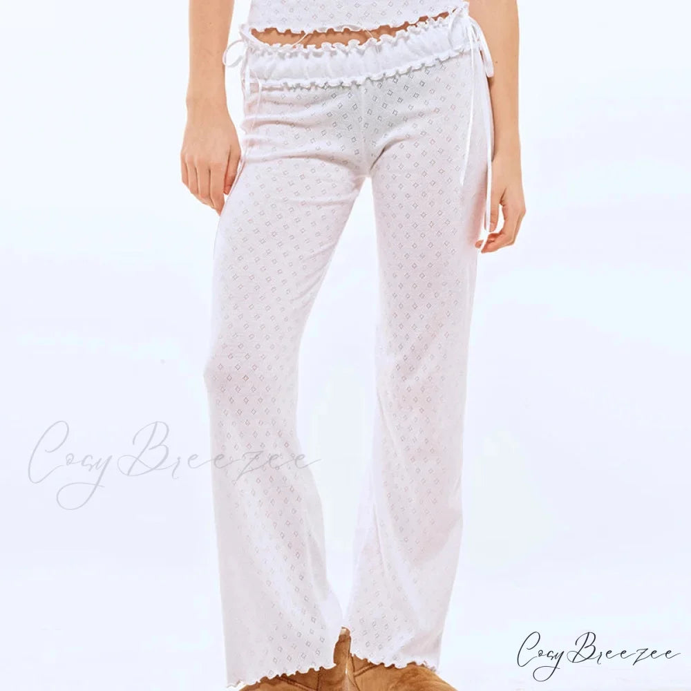 Tree Fungus Eyelet Sleeveless Cami Wide Leg Pants Two Pieces Set twopiecesset-250126