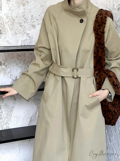 Trench Coat Big Lapel Loose Coat Khaki / M overcoats-241228