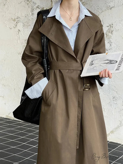 Trench Coat Big Lapel Loose Coat Mocha / M overcoats-241228