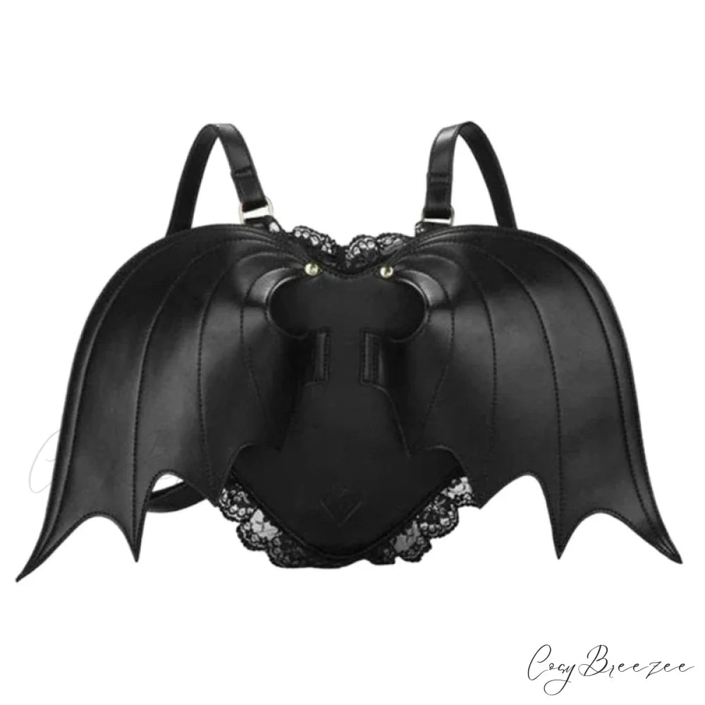Trendy Bat Wing Lace PU Gothic Shopping Dating Daypack Backpack Bag Black