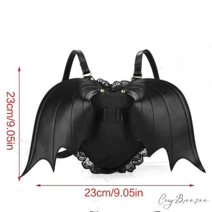 Trendy Bat Wing Lace PU Gothic Shopping Dating Daypack Backpack Bag Black