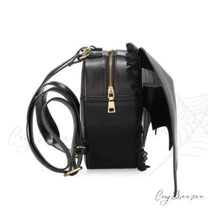 Trendy Bat Wing Lace PU Gothic Shopping Dating Daypack Backpack Bag Black