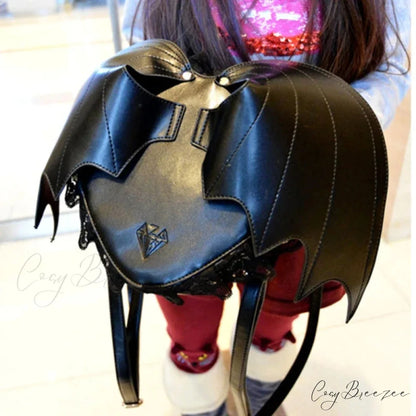 Trendy Bat Wing Lace PU Gothic Shopping Dating Daypack Backpack Bag Black
