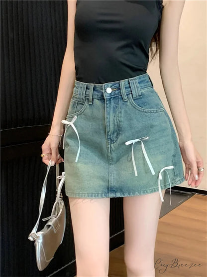 Trendy Denim Ribbon Detail Skirt skirts-250223