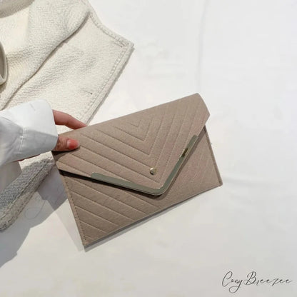 Trendy Evening Felt Envelope Clutch Khaki wristlet-250126
