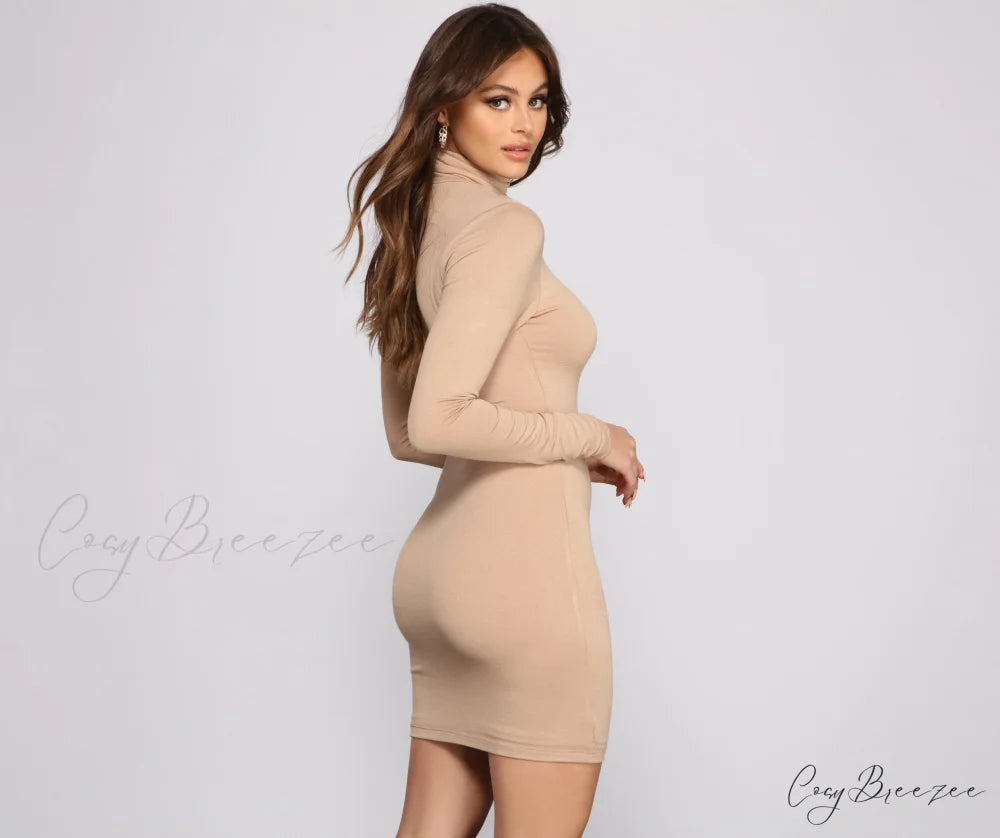 Trendy Girl Stylish Turtleneck Mini Dress
