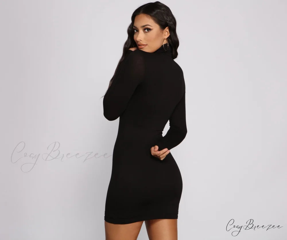 Trendy Girl Stylish Turtleneck Mini Dress