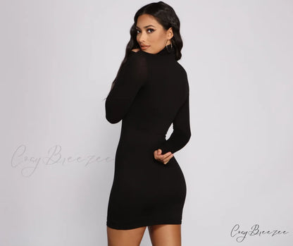 Trendy Girl Stylish Turtleneck Mini Dress