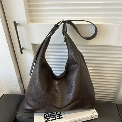 Trendy Leather Tote Bag Coffee / 33cmx26cmx13cm shoulder-250126