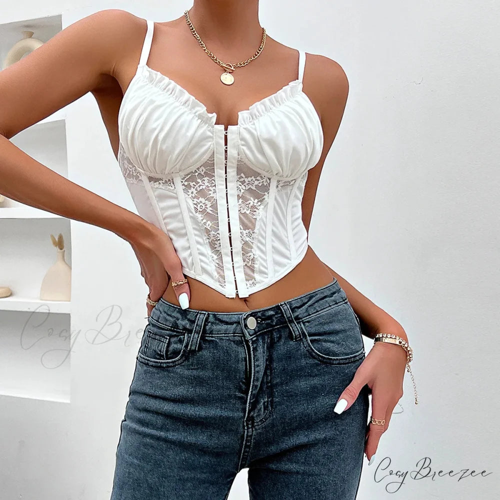 Trendy Mesh Fishbone Lace Pleated Sexy Crop Top croptop-250126