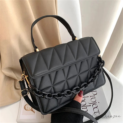 Trendy Plaid Chain Designer Crossbody Handbag Black handbag-250126