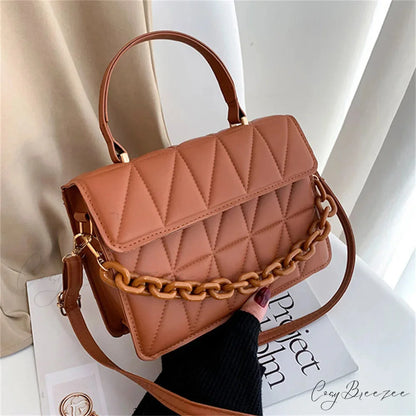 Trendy Plaid Chain Designer Crossbody Handbag Brown handbag-250126