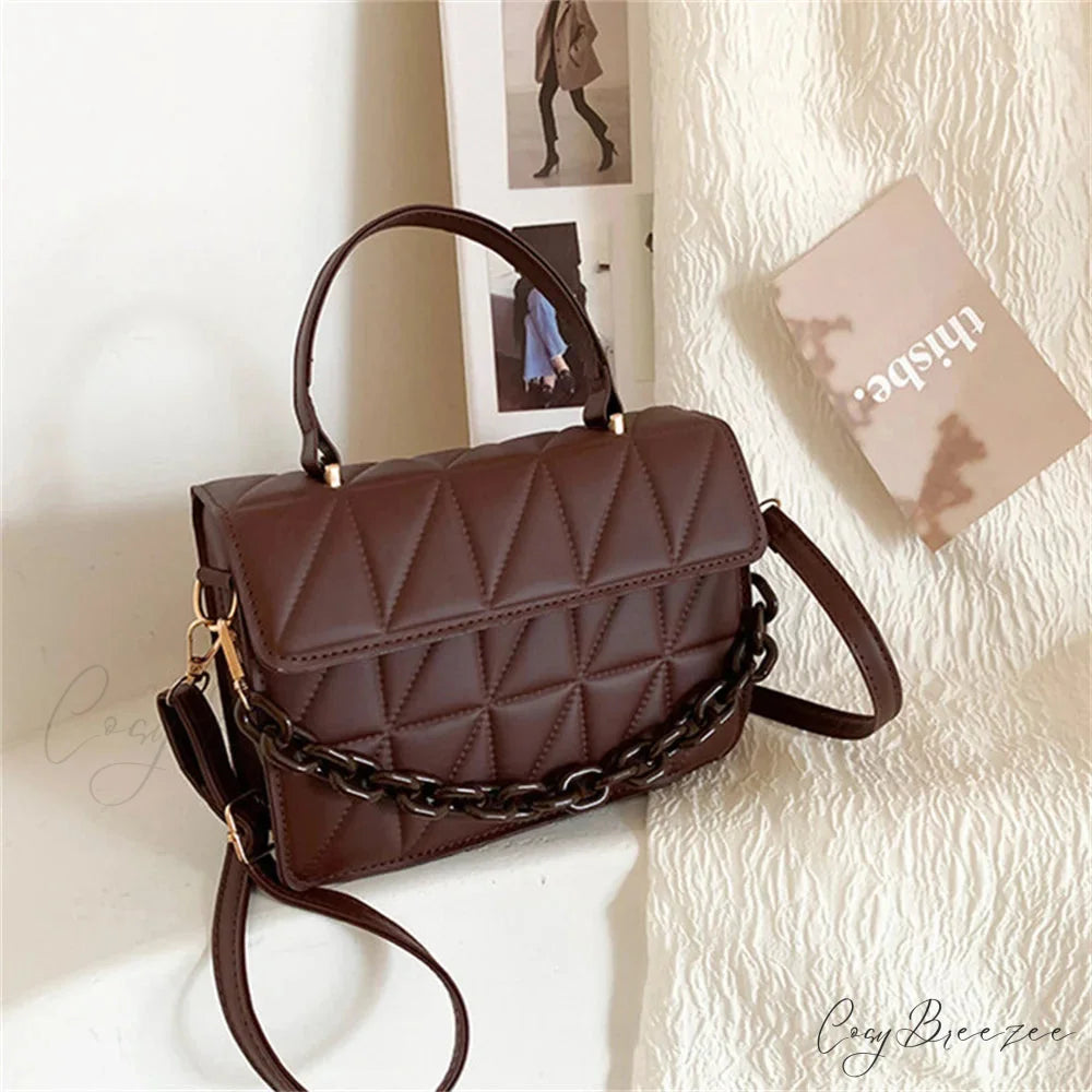 Trendy Plaid Chain Designer Crossbody Handbag Coffee handbag-250126