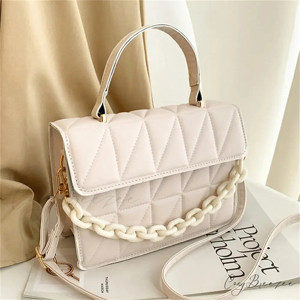Trendy Plaid Chain Designer Crossbody Handbag White handbag-250126