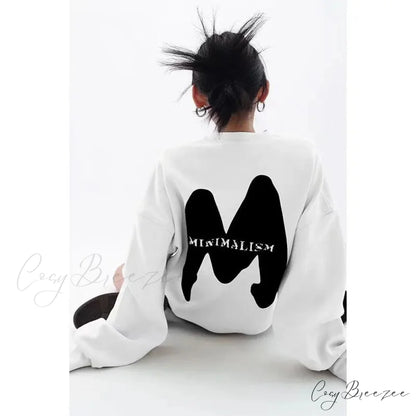 Trendy Printed Oversized Casual Autumn Hoodie WHITE / M