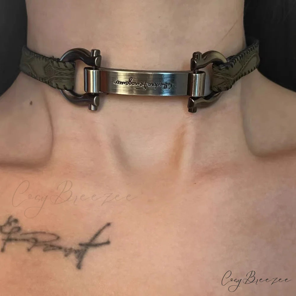 Trendy Punk Heavy Y2K Metal Leather Choker Necklace SILVER