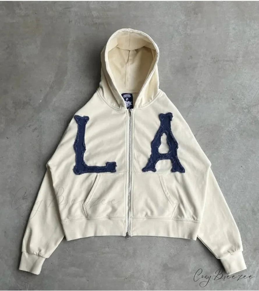 Trendy Retro Embroidered Oversized Comfortable Hoodie WHITE / S
