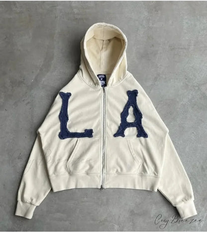 Trendy Retro Embroidered Oversized Comfortable Hoodie WHITE / S