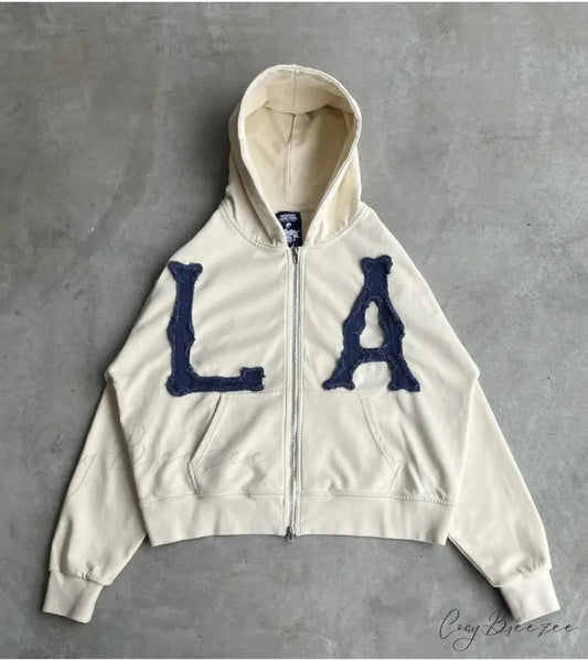Trendy Retro Embroidered Oversized Comfortable Hoodie WHITE / S