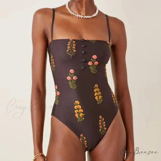 Trendy Slimming Square Neck Swimsuit One Piece Orange / S onepiece-250223