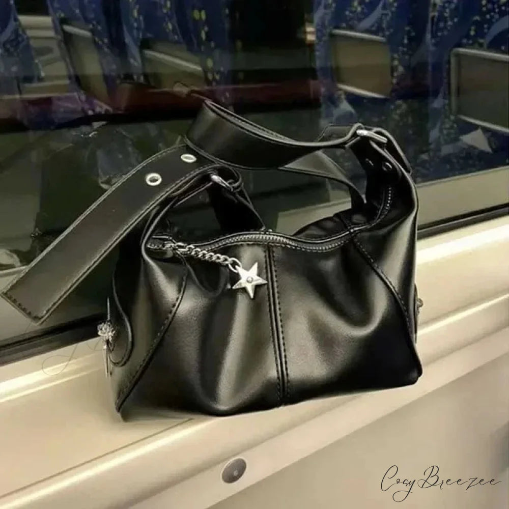 Trendy South Korean Retro Tote Bag Black / 19x12x13cm shoulder-250126