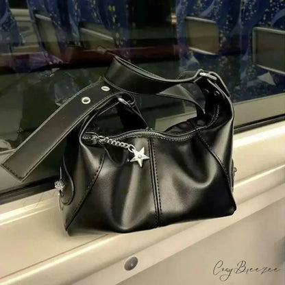 Trendy South Korean Retro Tote Bag Black / 19x12x13cm shoulder-250126