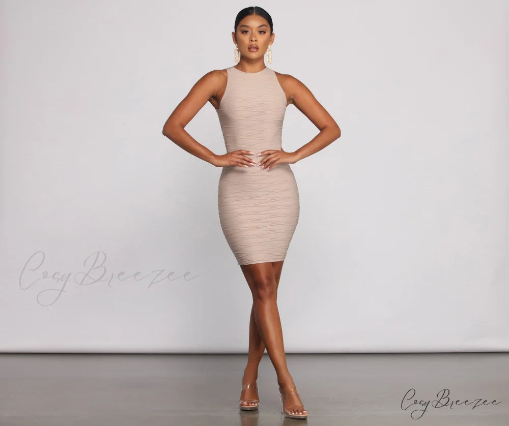 Trendy Textures Stylish Sleeveless Mini Dress