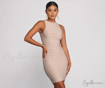 Trendy Textures Stylish Sleeveless Mini Dress TAUPE / XS