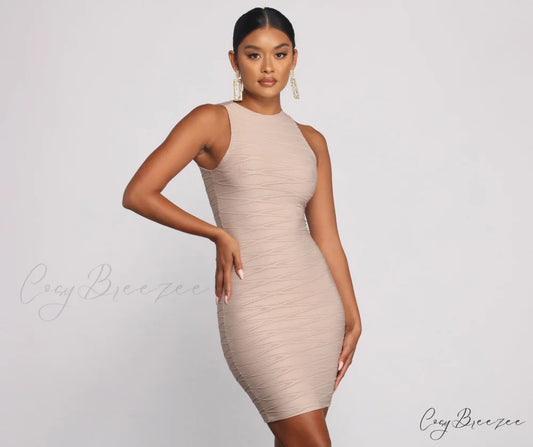 Trendy Textures Stylish Sleeveless Mini Dress TAUPE / XS