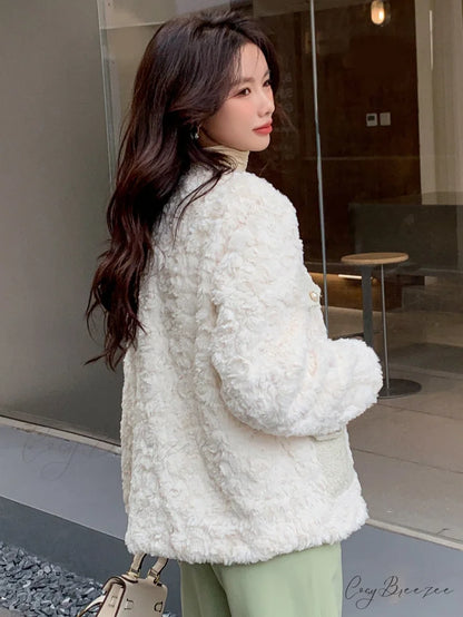 Trim Drop Shoulder Teddy Coat