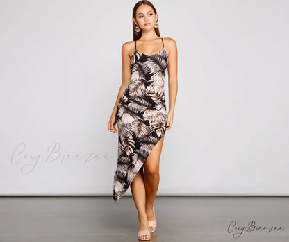 Tropical Dream Stylish Asymmetrical Maxi Dress BLACK / XS
