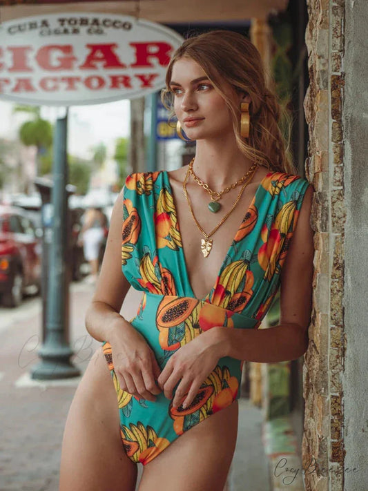 Tropical Printed Push Up Swimsuit GN1 / S onepiece-250223