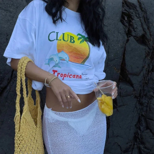 Tropical Shoreline Summer Vsco Tee WHITE / S t-shirt-250223