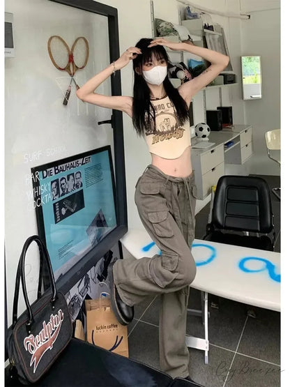 Trousers Summer Popular Light-Colored Women’s New Temperament Trend Wide-Leg Pants Japanese Fashion Zipper Jean