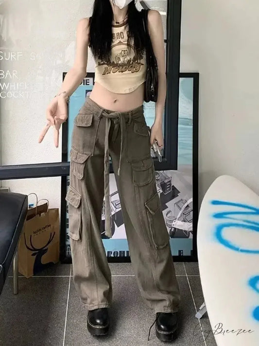 Trousers Summer Popular Light-Colored Women’s New Temperament Trend Wide-Leg Pants Japanese Fashion Zipper Jean