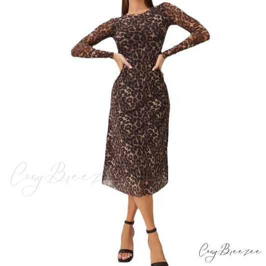 True Hues Stylish Velvet Dress Leopard print / XS