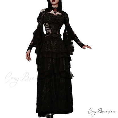 Trumpet Sleeve Black Lace Sexy Gothic Shawl Halloween Cardigan