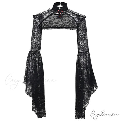 Trumpet Sleeve Black Lace Sexy Gothic Shawl Halloween Cardigan