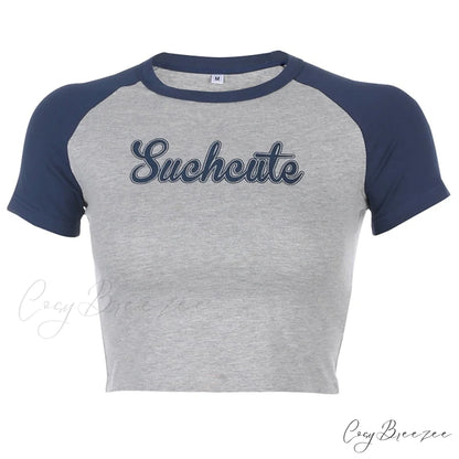 Tshirt Skinny Arm T-shirt Letter Design Long Casual Cotton Women Cropped Streetwear Dark Grey / S