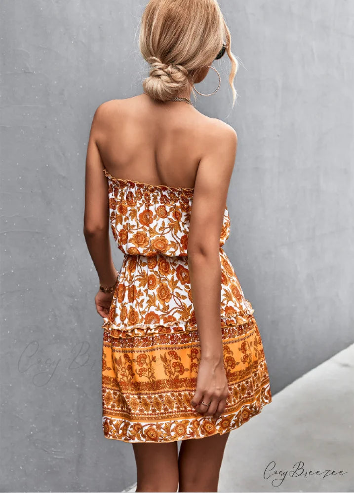 Tube Top Flowered Dress M / black