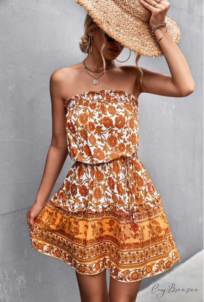 Tube Top Flowered Dress S / orange