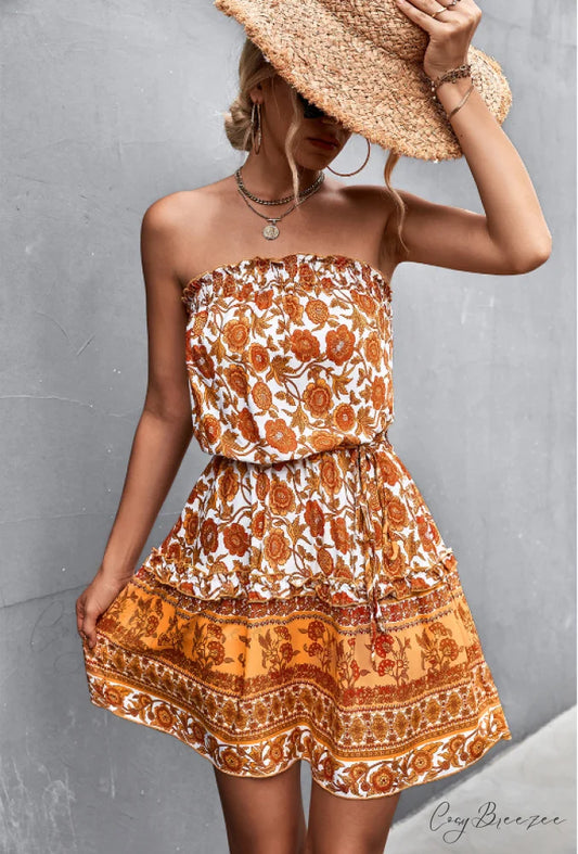 Tube Top Flowered Dress S / orange