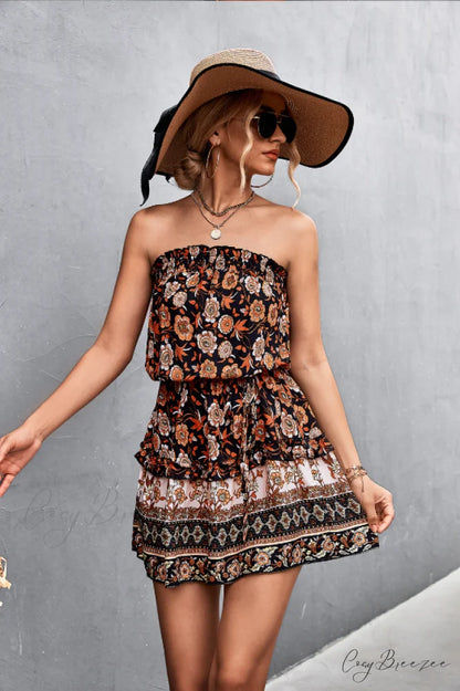 Tube Top Flowered Dress XL / black