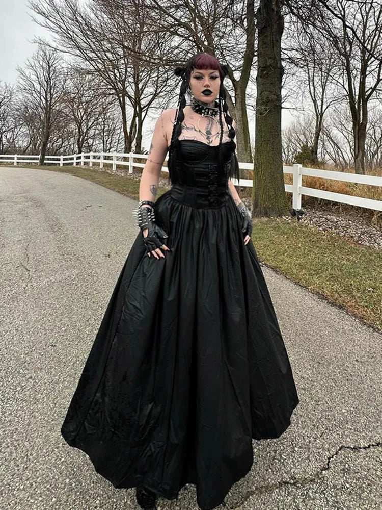 Tube Top Leather Buckle Vintage Backless Strapless Harajuku E-Girls 90s Streetwear Sexy Club Dress Black / XS