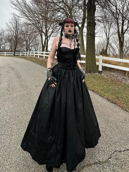 Tube Top Leather Buckle Vintage Backless Strapless Harajuku E-Girls 90s Streetwear Sexy Club Dress Black / XS