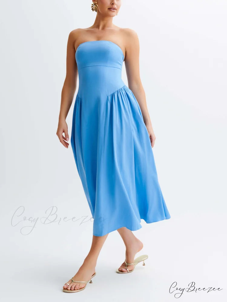 Tube Top Stylish Pleated Midi Dress