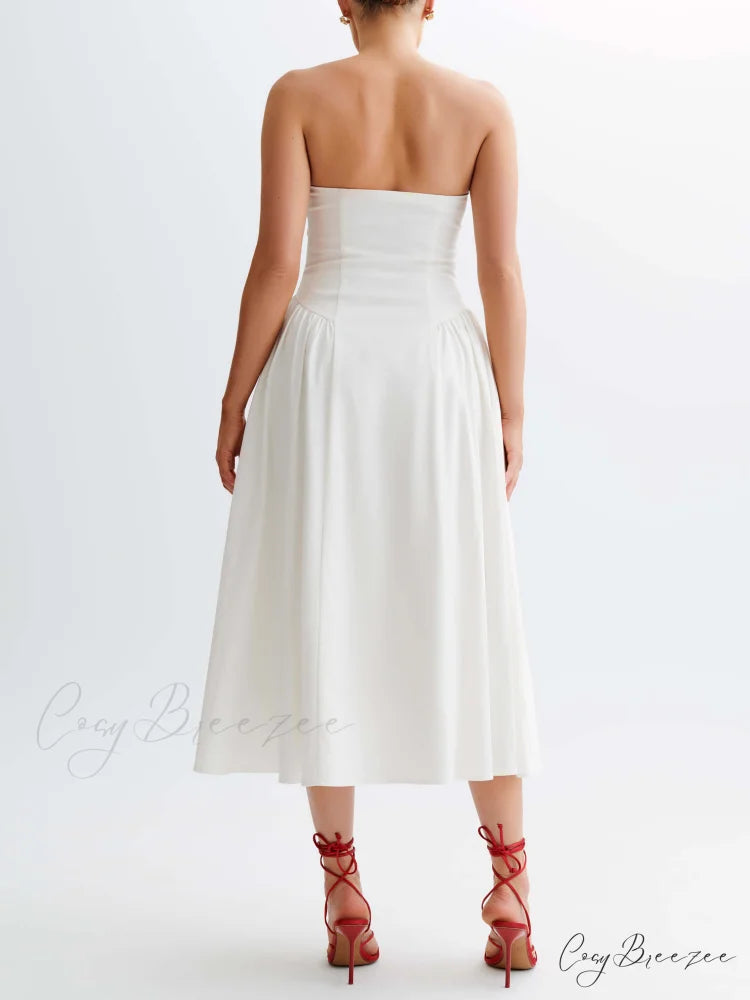 Tube Top Stylish Pleated Midi Dress